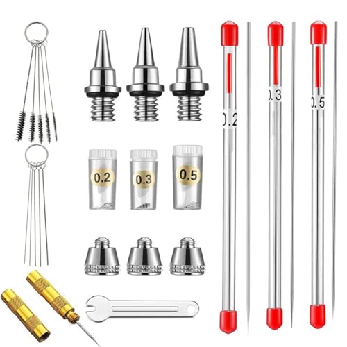ACOLY Kit de pièces de rechange pour aérographe avec clé pour buse d'aérographe, 0,2/0,3/0,5 mm