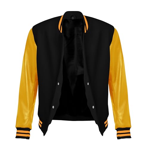 Image of Red And Black Letterman Jacket Men - Mens Black Varsity Letterman High School Baseball Bomber Jacket