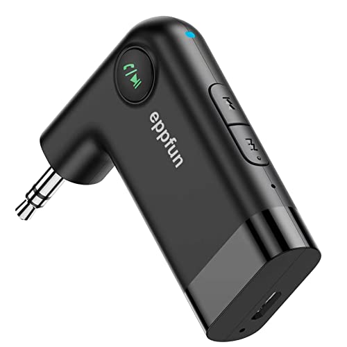 eppfun AK3046R Plus Récepteur Bluetooth 5.0 pour Voiture, Appels Mains Libres, Aux 3.5mm Bluetooth Audio Adaptateur pour Musique en Streaming à Domicile (Black) Cover