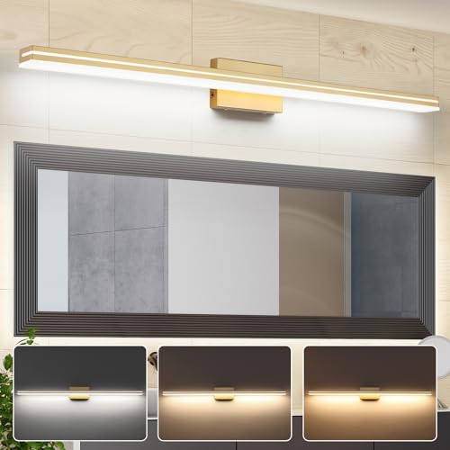 Image of SineRise LED Modern Bathroom Vanity Light Fixtures (48-Inch, 3000K /4000K /6000K, Dimmable), Gold Modern Acrylic Bathroom Wall Lighting Fixtures Over Mirror