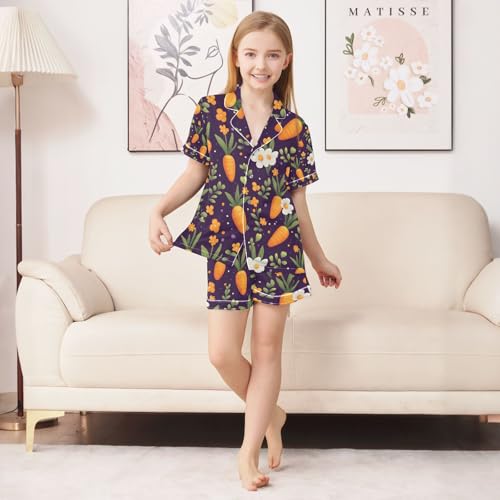senya Carrot Flower 1 Satin Summer Pajama Sets Silk Short Sleeve Button Down Sleepwear4