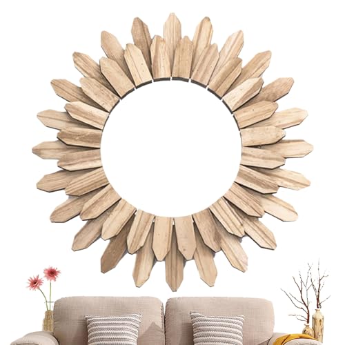 Espejos de madera para pared, decoración estética para pared, espejo decorativo de madera colgante de girasol para comedor, baño, sala de estar, pasillo, entrada