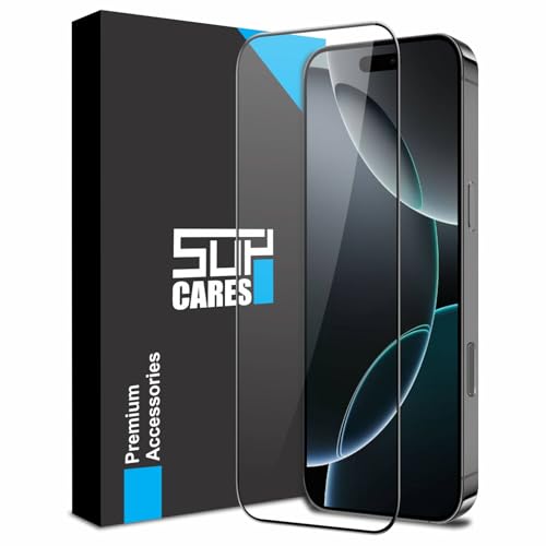 Image of SupCares Tempered Glass for iPhone 16 Pro (6.3 Inch) With Installation Kit | 9H Edge to Edge Screen Protector | Black