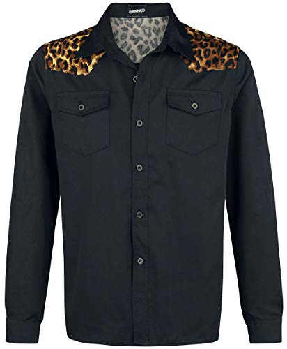 Banned Alternative Leo Panel Hombre Manga Larga Negro-Leopardo XL, 80% Poliester, 20% Viscosa, Regular