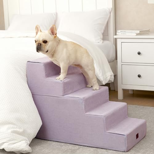 Image of EHEYCIGA Dog Stairs for High Bed 22.5 inch H, 5-Step Dog Steps for Bed, Pet Steps for Small Dogs and Cats, Non-Slip Balanced Pet Ramp Indoor, Lilac