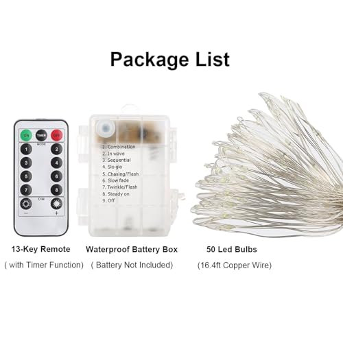 Gdealer 4 Pack 16.4 Feet 50 Led Fairy Lights Battery Operated With Remote Timer Waterproof Silver Wire Twinkle Christmas String Lights Outdoor Indoor 8 Modes For Bedroom Wedding Dorm Decor Warm White thumb #6