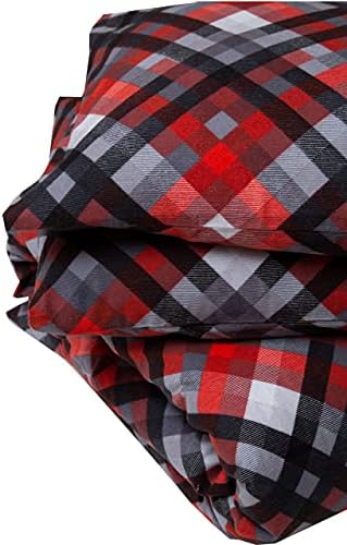 Friends at Home 180 Gram Cotton Heavyweight Flannel Duvet Cover Sets (Grey/red/Black, Queen)