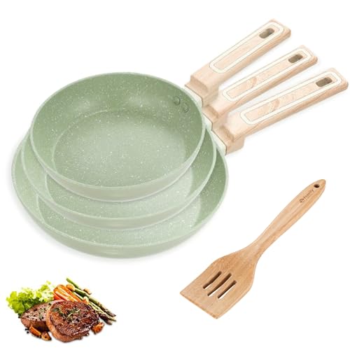 Family Pack 3 Sartenes de Aluminio Antiadherente 20+24+26 cm + Espátula de Bambú (30,5 x 6,5...