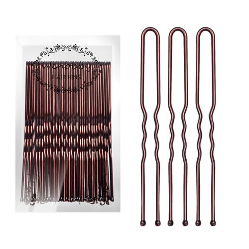 U Shaped Heavy Duty Hair Pins for Buns, 100 PCS 2.8" Brown Hair Pins for Women Hair Styling with Thick Hair