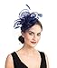 SAFERIN Fascinator for Women Hair Clip Hat Bowler Feather Flower Veil Wedding Party Hat Tea Hat（TA2-Navy）