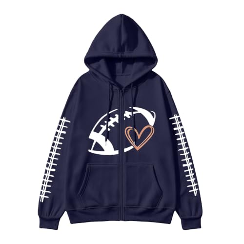 Game Day Sweatshirt for Women Football Season Oversized Zip Up Hoodie 2026