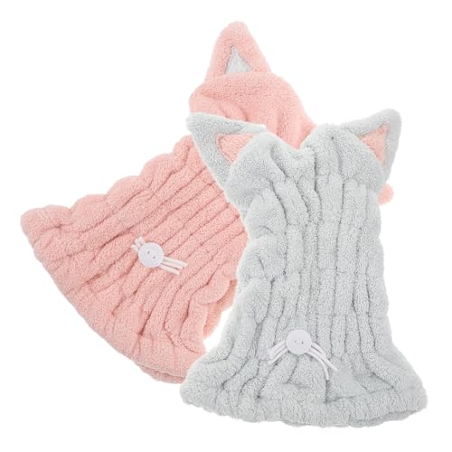 DEARMAMY 2 Piezas Gorro Pelo Seco Polar Coral Sombrero De Pelo Seco De Salón Cabello Ducha Malla El Secado Toalla De Secado Rapido Toallas De Baño De Secado Rápido Fibra Extrafina