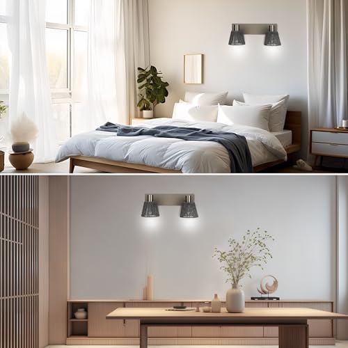 Image of 2-Light Wooden Lantern Plug in Wall Sconces Wall Sconces Plug in Ceiling Light Fixture for Living Room Bedroom Kitchen, Bulbs not Included