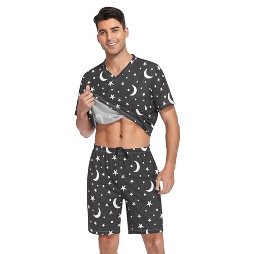 Mens Pajama Set Short Sleeve Stars and Moon 2-piece Lounge Sleep Sets Men's Sleepwear S-XXL3