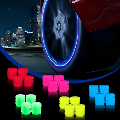 2026 Upgrade Glow in The Dark Tire Valve Caps Fluorescent Stem Caps Universal for Car SUV Motorcycle Bicycle Truck Glow Valve Stem Caps Night Visibility Accessories (5 Color-20pcs)