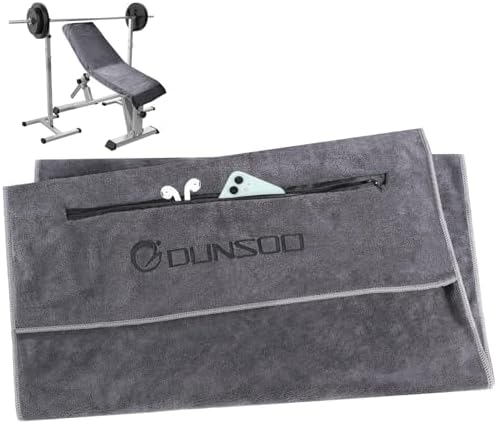 Gym Towel, 120 x 50 cm, Microfibre Sports Towel with Zip Pocket for Gym and Training (Black)