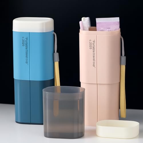 Image of Shopiable Store Plastic Travel Toothbrush Case Multifunctional Toothpaste Container Portable Business Trips Wash Cup Holder Organizer Towel Storage Box For Traveling,Camping,Business Trip School(2)