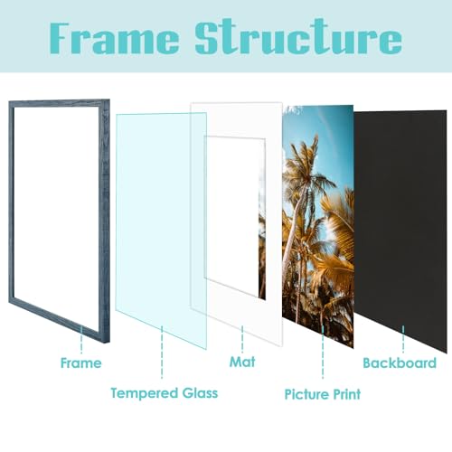 Image of Frametory, 16X24 Picture Frame Display 12X18 with Mat or Without Mat, Horizontal or Vertical Wall Poster Frame with High Definition Glass, Wide Molding, Perfect for Home Decorate (Blue, 6 Pack)
