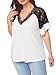 OYOANGLE Women's Plus Size Flounce Short Sleeve Work Office Lace Deep V Neck Elegant Blouse White Black 1XL