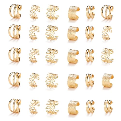 30 Pcs Hair Jewelry for Braid Accessories, Dreadlock Non-Piercing Hair Cuffs Ear Clip Beard Beads for Women Men (Gold)