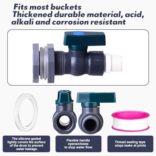 2-Sets-34-Inches-Rain-Barrel-Spigot-Kit-Water-Barrel-PVC-Garden-Diverter-Kit-Connector-Kit-Include-Bulkhead-Fitting-Hose-Faucet-Adapter-and-Thread-Seal-Tape-for-Home-Outdoor-Classic-Style