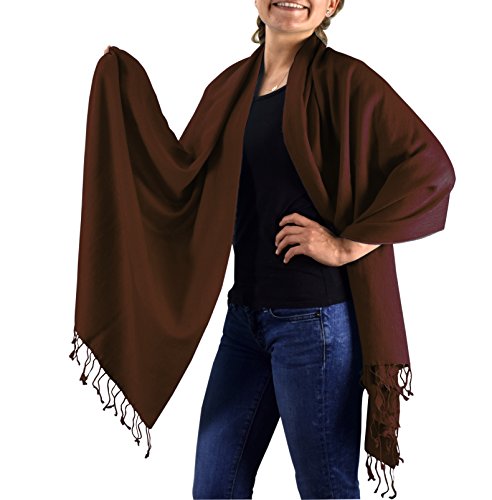 Peach Couture Pashmina Silk Wrap 70% Cashmere & 30% Silk Blend Chocolate Brown