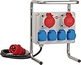 baustromverteiler 32a Stromstation 16A mit stabilem, schlagfestem Kunststoffgehäuse und robustem, verzinktem Stahlrohrgestell für einen sicheren Stand - ideal für den robusten Einsatz auf Baustellen