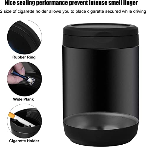 Car Ashtray, Smokeless Stainless Car Ash Tray With Blue Led Light And Lid, Mini Portable Ashtray Trash Can For Car Cup Holder, Windproof For Outdoor Travel, Home Use, Office (Black) #TOP3