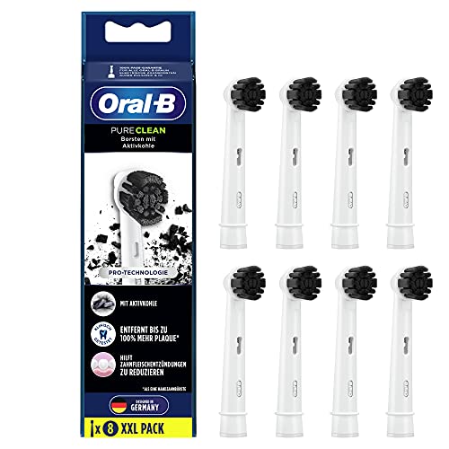 Oral-B Pure Clean Aufsteckbürsten für elektrische Zahnbürste, 8 Stück, mit Aktivkohle-Borsten, Zahnbürstenaufsatz für Oral-B Zahnbürsten – Ansicht 1