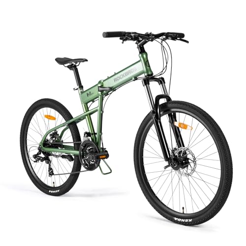 ROCKBROS SGD Bicicleta de Montaña Plegable de 26', Aleación de Aluminio, con Horquilla de Suspensión Tourney de 24 Velocidades, Frenos de Disco Mecánicos, Ideal para Desplazamientos Diarios, Verde