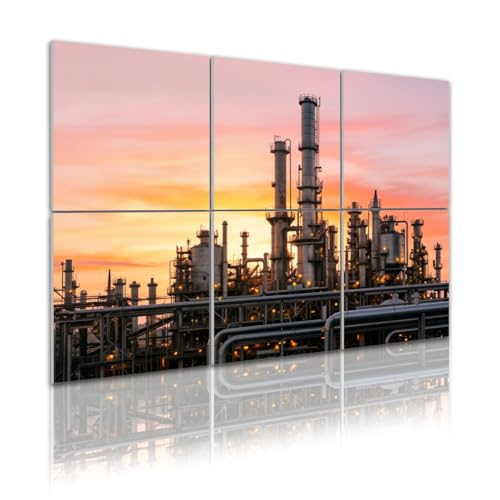 6 Pack Art Acoustic Panels Industry Oil refinery plant tower column Petrochemistry industry oil Decorative Sound Absorbing Wall Panels 72"x48" Noise Canceling Soundproof Padding Room Decor for Office