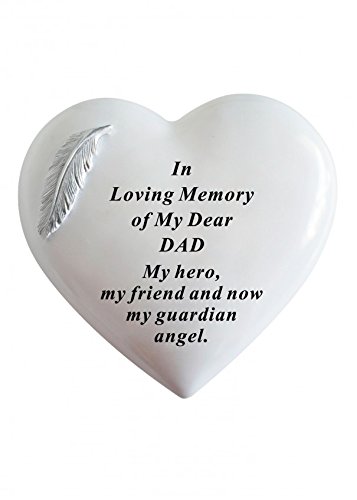 DAD - White & Silver Angel Feather Memorial Heart Tribute, Grave Remembrance Ornament