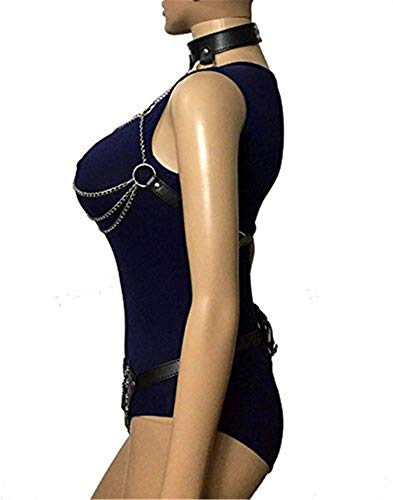 Women's Faux Leather Harness Punk Gothic Metal Chain Tassel Body Caged Lock And G-String Bikini #TOP3