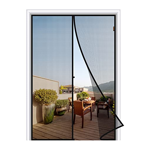 MAGZO Fliegengitter Balkontür Magnet 110 x 210 cm, Insektenschutz Balkontür Reißfest Fliegengitter für Terrassentür Klebemontage, Schwarz