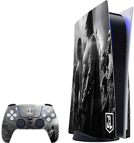 Skinit Decal Gaming Skin Compatible with PS5 Bundle - Officially Licensed The Justice League (2017) Justice League Black and White Design