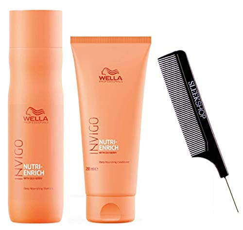 Wella Invigo NUTRI-ENRICH Deep Nourishing SHAMPOO & CONDITIONER DUO SET (w/Sleek Comb) with Goji Berry for Dry, Stressed Hair (10.1 oz + 8.4 oz DUO KIT)