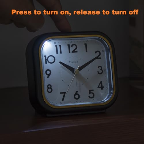 Image of Tinload 4.3 inch Vintage Retro Analog Alarm Clock, Super Silent Non Ticking Clock with Manual Light, Snooze, Battery Operated, Simply Design, for Living Room, Bedroom, Bedside, Desk(Black-V2)