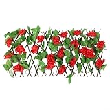 Valla expandible de ajuste personalizado con diseño de rosa y hojas para barandilla de balcón, telón de fondo de pared y configuración de espacio para eventos (rojo)