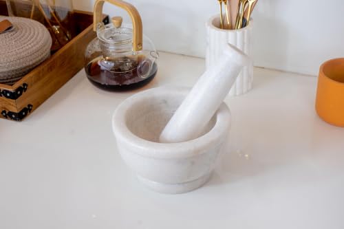 Image of BR & Sons Marble Mortar and Pestle | White 5 Inches | Imam Dasta, Kundi, Kharal, Okhli, Khalbatta