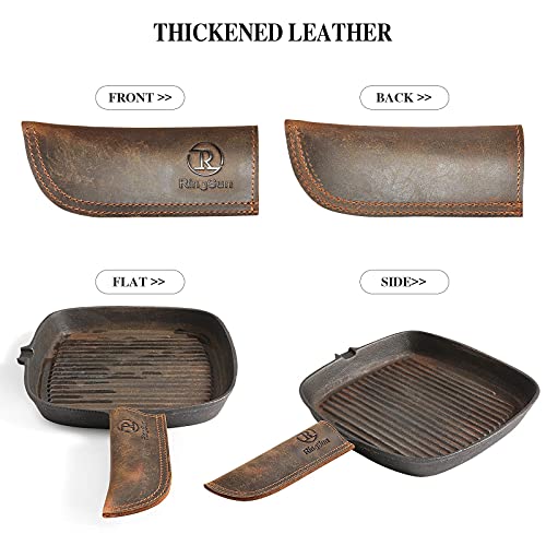 Ringsun Genuine Leather Cast Iron Skillet Handle Cover, Pot Holder Handle Sleeves Heat Resistant Potholder For Cast Iron Cookware Skillet Handle Cover, Rs03 #TOP3