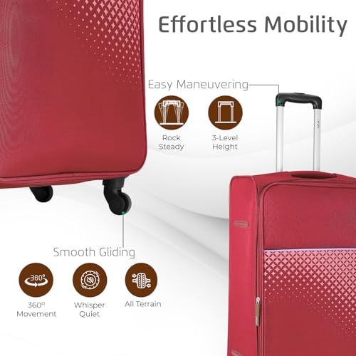 Image of Safari Dynamo Set of 3 (Cabin + Medium + Large) Trolley Bags Polyester Expandable Soft Luggage, 4 Wheels 360 Degree Wheeling, Travel Bag, Suitcase for Travel, Trolley Bags for Travel (Maroon)