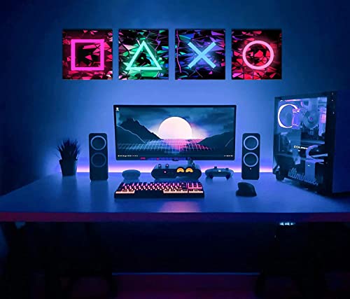 Oilpa Art Gamer Symbol Canvas Wall Art For Gaming Room Wall Decor 12X12 Colorful Geometry Video Game Buttons Painting Picture Framed Artwork Boys Room Teens Playroom Decor 4 Pieces #TOP5