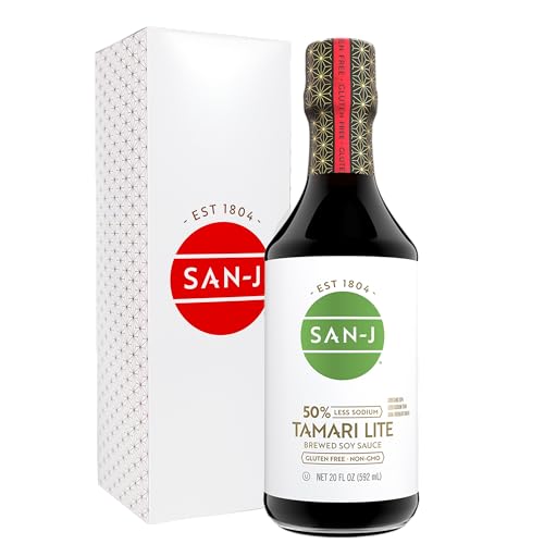San-J - Gluten Free Tamari Lite Soy Sauce with 50% Less Sodium - Made with 100% Soy - Specially Brewed - 20 oz. Bottle
