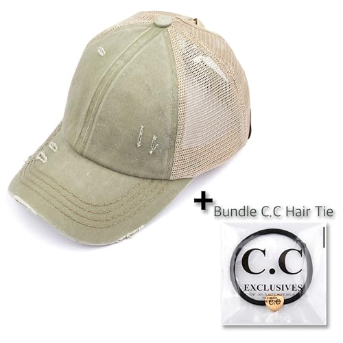 Image of C.C Exclusives Hatsandscarf Washed Distressed Cotton Denim Ponytail Hat Adjustable Baseball Cap (BT-13)