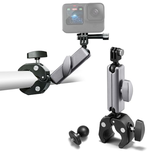 Image of Clamp Camera Mount, Bike/Bicycle/Motorcycle Handlebar Mount for DJI Osmo Action 6/Action 5 Pro/4 3/Osmo Nano/Hero 13 12 11 10 9 8 7/Insta 360 X4 X5, with 360° Dual Ball Head, 1/4" Thread Interface Arm