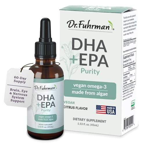 Dr. Fuhrman Vegan Omega 3 | Vegan DHA+EPA Purity Liquid Supplement | Made from Lab-Grown Algae | Our Omega 3 Supplement is Refrigerated in Warehouse Until Shipped | Citrus Flavor 60 Servings