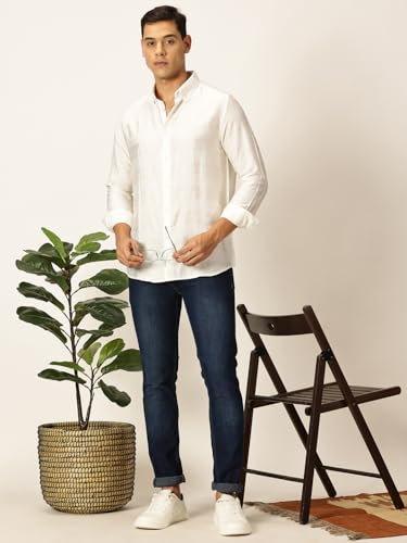 Image of Thomas Scott Men's | Self-Design | Full Sleeve | Slim Fit | Poly Cotton | Spread Collar | Casual Shirt