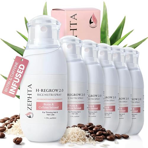 Image of Zephta H-Regrow Hair Growth Spray - With Rice Water, Biotin, Aloe Vera, Caffeine, and Ginger - Hair Growth Product for Men and Women - For Thinning Scalp - 6 Pack