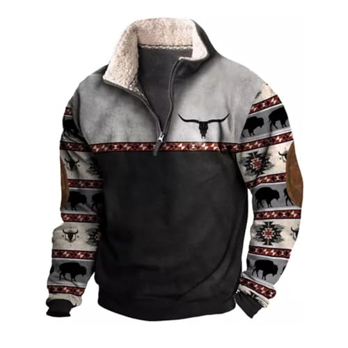 HOTYD Aztec Cowboy Mens Hoodie Vintage Graphic Western Hoodies Casual Long Sleeve 1/4 Zip Pullover Mens Country Jacket