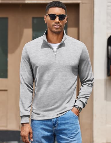 COOFANDY Men's Quarter Zip Pullover Mock Neck Quilted Sweatshirt Lightweight Slim Fit Casual Long Sleeve Polo Shirt2